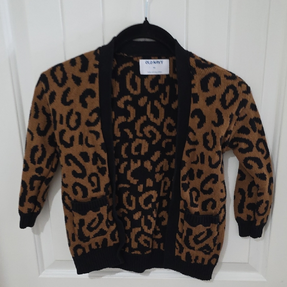 Old Navy Kids Black and Brown Animal Print Cardigan